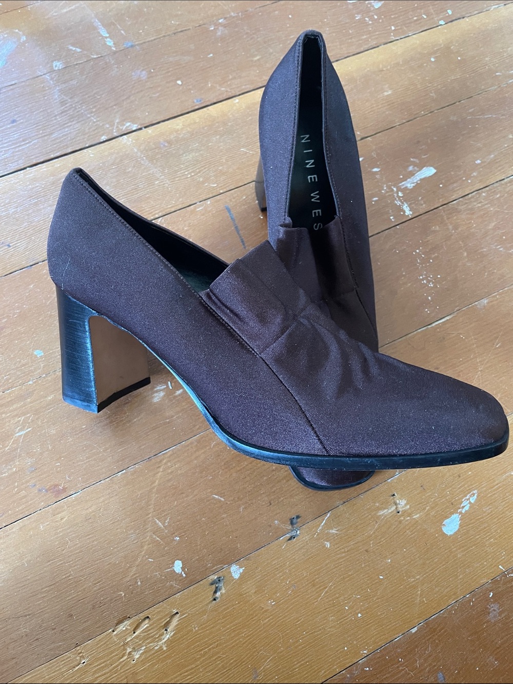 Nine West Dark Brown Block Heel Loafers